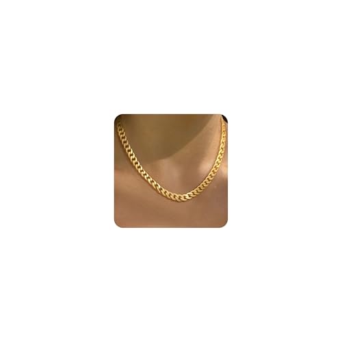 Gold Cuban Chain Necklace for Women, Trendy 14K Gold Plated Dainty Chunky Necklace Adjustable Cuban Link Chain Choker Necklace for Men Fashion Jewelry Best Gifts for Birthday Christmas Thanksgiving - color: Gold, size: 16'' +2'', style: 7MM