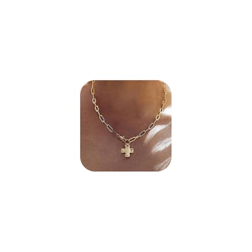 Bheop Chunky Cross Necklace for Women Trendy 14K Gold Silver Layered Statement Cross Pendant Charm Necklace Waterproof Paperclip Herringbone Snake Choker Chain Christian Jewelry Set Gift Non Tarnish - style: GD-Cross Necklace(0.8 inch Pendant)
