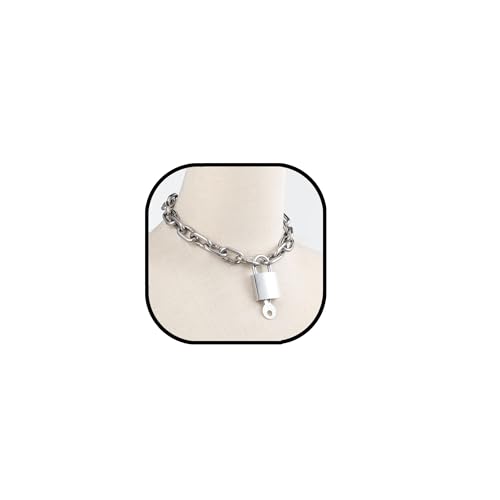 Heavy Chunky Stainless Steel Lock Necklace punk gothic Padlock Choker Chain for Men Jewelry - size: 15.7, style: 4MM