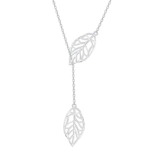 Long Necklace Sterling Silver Larait Bar Y Lariat Long Chain Drop Adjustable Necklace Gift for Her, 30" - style: Long Leaf Lariat Necklace