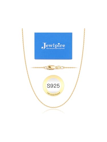 Jewlpire 18k Gold Plated 925 Sterling Silver Chain Necklace for Women, 1.3mm Thin & Dainty & Sturdy Cable Chain Necklace Women's Chain Necklaces 14/16/17/18/20/22/24 Inch - color: 18K Gold Plated, size: 18 Inch