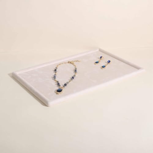Rectangle Jewelry storage organizer plate, Velvet Jewerly display tray, Empty showcase tray for Necklace Bracelet Ring Earring【Beige-Large, 17.7 x 11.8 in 】 - color: Beige, size: 17.7 x 11.8 in