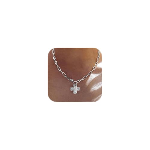Bheop Chunky Cross Necklace for Women Trendy 14K Gold Silver Layered Statement Cross Pendant Charm Necklace Waterproof Paperclip Herringbone Snake Choker Chain Christian Jewelry Set Gift Non Tarnish - style: SL-Cross Necklace(1 inch Pendant)