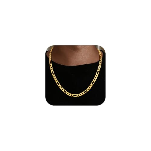 HIMSTORY Gold Chain for Men, 18K Gold Plated 925 Sterling Silver 3.5MM/5MM/7MM Figaro Chain Diamond Cut Gold Necklace Jewelry Gifts for Boyfriend Father Husband - color: 7MM, size: 20 Inches