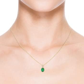 Angara Natural Oval Emerald Solitaire Pendant with Diamond Bale in Silver / 14K Solid Gold/Platinum With 18" Chain | May Birthstone, Birthday, Engagement, Anniversary, Wedding Jewelry Gift for Women
