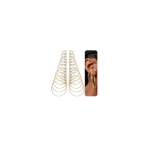 Gold Hoop Earrings Set for Women, 18 Pairs Hypoallergenic Statement Open Pearl Hoops Earring for Multipack, Gold Chunky Hoop Earrings for Women Trendy Jewelry - color: Gold-14K-12 Pairs