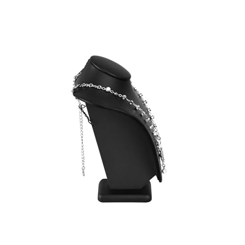 MOOCA 2 Pcs Deluxe Faux Leather Small Necklace Chain Jewelry Display Holder, Jewelry Stand, Necklaces Display Mannequin Bust Stand, 7 1/4”H, Black Faux Leather - color: 3) Black Faux Leather, 2 piece