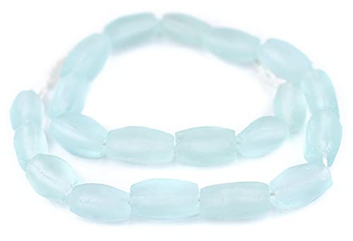 The Bead Chest Clear Aqua Faceted Cylinder Java Recycled Glass Beads (20x12mm) - color: Clear Aqua
