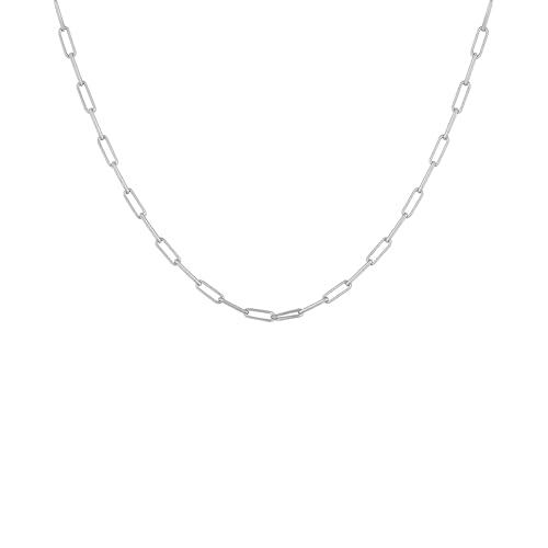 Destin Jewelry Paperclip Chain Necklace for Women, Waterproof 18K Gold Plated Stainless Steel, Hypoallergenic, Adjustable Layering Chain, Tarnish-Resistant, 2.5–6.5mm - color: Stainless Steel, size: 14" + 2", style: 2.5 MM