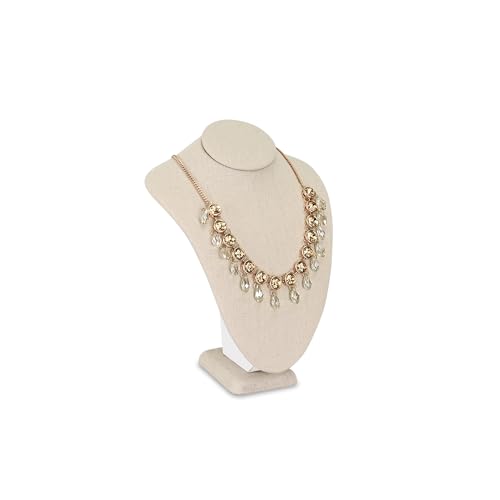 MOOCA Small Linen Covered Wood Jewelry Display Necklace Chain Jewelry Bust Display Holder Stand, Necklaces Mannequin, 7 1/4 in Height, Tan Linen - color: 9a) Tan Linen, 1 piece