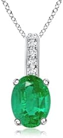 Angara Natural Oval Emerald Solitaire Pendant with Diamond Bale in Silver / 14K Solid Gold/Platinum With 18" Chain | May Birthstone, Birthday, Engagement, Anniversary, Wedding Jewelry Gift for Women