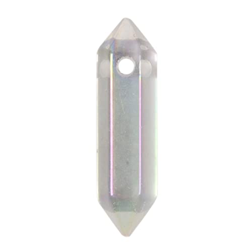 Aqua Aura Clear Quartz 32mm Natural Gemstone Hexagonal Wand Jewelry Making Crystal Pointed Chakra Reiki Healing Beads 2mm Hole Drilled(Pack of 10) - color: Aqua Aura Clear Quartz