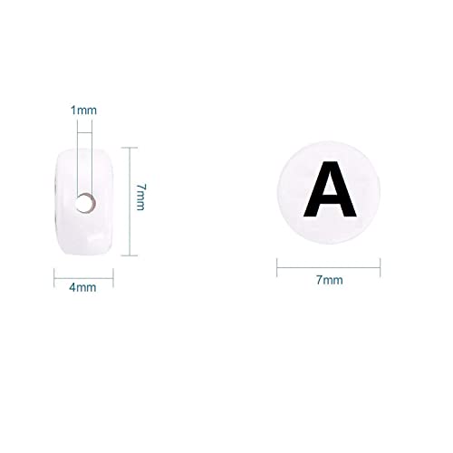 Amaney Vowel Letter Beads A 100pcs 7×4mm White Round Acrylic Black Alphabet for Jewelry Making - color: Black-A