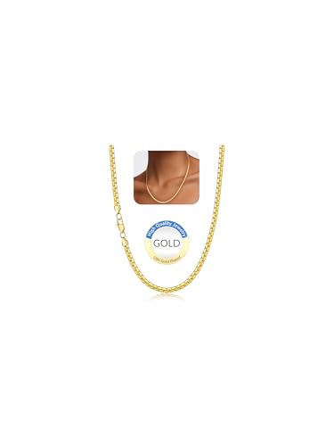 Jewlpire 3mm Flat Link Chain 18K Gold Plated/Black/Silver Chain Necklace for Women, Non-Fading Women's Chains Necklace 16 18 20 22 24 26 Inch - color: 02 - 3mm-18K Gold Plated, size: 24 Inches