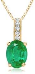 Angara Natural Oval Emerald Solitaire Pendant with Diamond Bale in Silver / 14K Solid Gold/Platinum With 18" Chain | May Birthstone, Birthday, Engagement, Anniversary, Wedding Jewelry Gift for Women