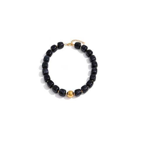 Mchic Colorful Beaded Choker Necklace for Women: Boho Large Square Acrylic Beaded Necklace Stainless Steel Adjustable Surfer Beach Strand Necklaces Summer Handmade Jewelry Gift for Women - color: Black1