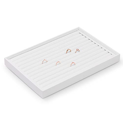 White Jewelry Ring Display Tray PU Leather Ring Earrings Display Organizer Tray - size: 11 Slot