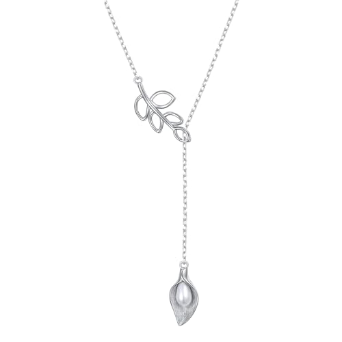 Long Necklace Sterling Silver Larait Bar Y Lariat Long Chain Drop Adjustable Necklace Gift for Her, 30" - style: Long Calla Lily Necklace