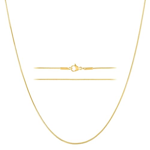 KISPER 24k Gold Snake Chain Necklace – Thin, Dainty, Gold Plated Stainless Steel Jewelry for Women & Men with Lobster Clasp