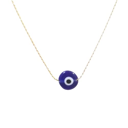 10mm Handmade Lampwork Glass Dark Blue Evil Eye Bead with Real 14kt Gold Filled Fine 0.6mm Chain NECKLACE. Made to your size. - size: 20" 50cm