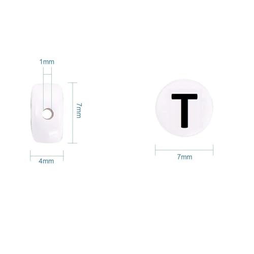 Amaney Letter Beads T 100pcs 7×4mm White Round Acrylic Black Alphabet for Jewelry Making - color: T