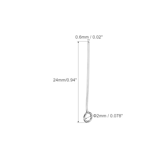 PATIKIL 200Pcs 304 Stainless Steel Jewelry Eye Pins 24mm 22 Gauge Silver Open Eye Pins for Jewelry Making DIY Craft Necklaces Bracelets Earrings - color: Silver, size: 24mm