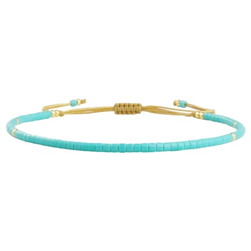 KELITCH Adjustable turquoise bead bracelet single color knitting friendship bracelet fashion jewelry daily wear gift (28 color selection) - color: Green 04X