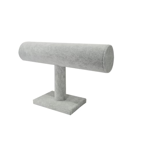 Jewelry Organizer Stand for Women - T-Bar Bracelet, Watch & Hair Tie Storage Display Rack with Travel-Friendly Design(Grey Velvet) - color: Grey Velvet