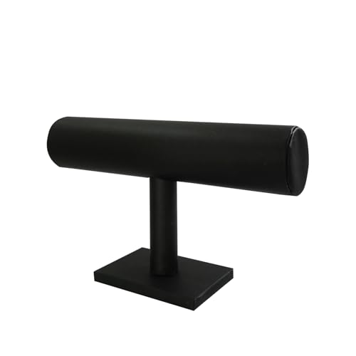 Jewelry Organizer Stand for Women - T-Bar Bracelet, Watch & Hair Tie Storage Display Rack with Travel-Friendly Design(Black PU Leather) - color: Black PU Leather