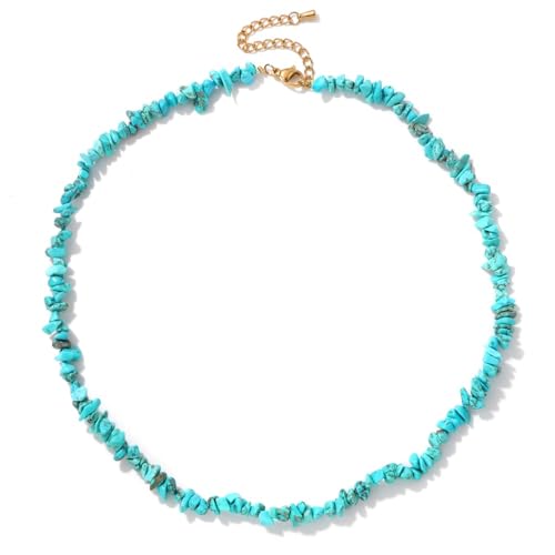 Raw Crystal Necklaces for Women 5-8mm Handmade Natural Stone Necklace Beaded Choker Necklace Healing Crystal Necklace Gemstone Necklace Raw Crystal Beaded Necklace for Her - style: Turquoise