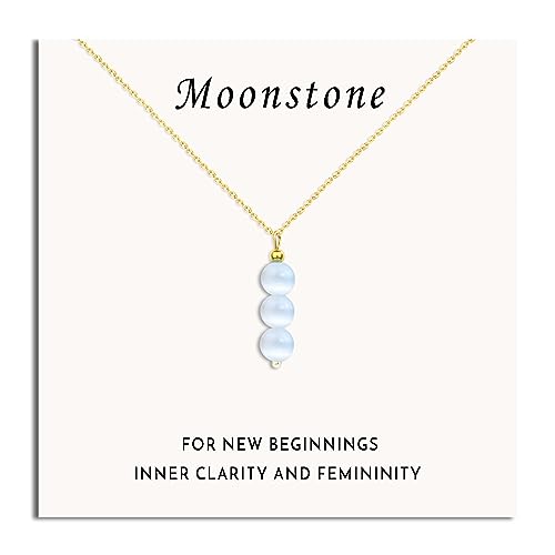 SmileBelle Crystal Necklace, Jade Necklace for Women as Anniversary Birthday Mothers Day Gifts for Women 14k Gold Black Tourmaline as Birthstone Jewelry for Girls Dainty Crystal Jewelry - color: White Moonstone