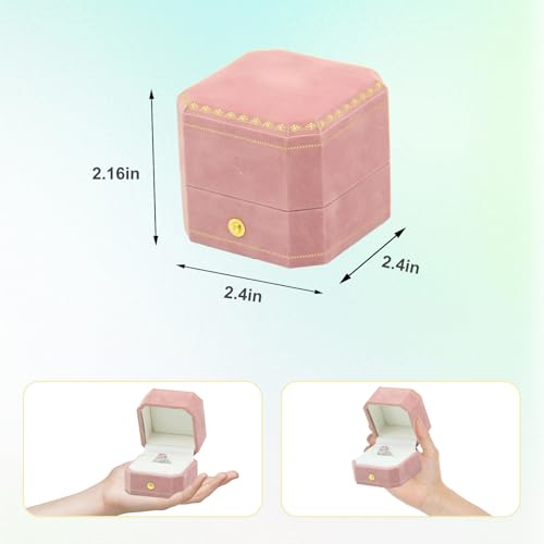 Jewelry Ring Box Small Travel Jewelry Box, Velvet Wedding Ring Box for Business, Engagement, Wedding, Bridesmaid and Mother's Day - Pink - color: Ring Box-Pink
