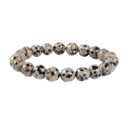 Justinstones 8mm Round Beads Stretch Bracelet 7 Inch Unisex - color: Dalmatian Jasper