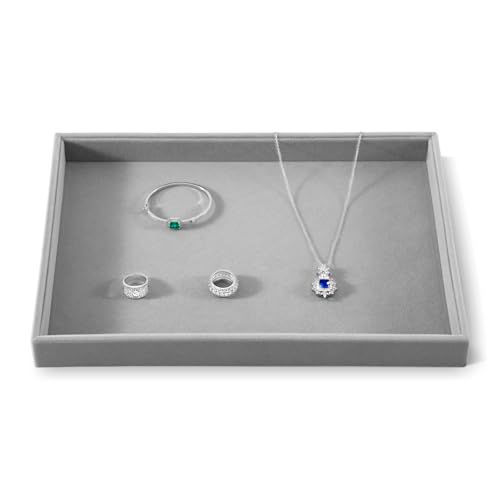 Jewlery Tray, Velvet Jewelry Display,Premium Flat Catch All Trays,Luxury Mens Valet Tray,Grey Jewelry Drawer Organizer - color: Grey, size: Flat Tray