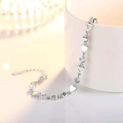 To My Granddaughter Bracelet from Grandma and Grandpa, Heart Chain Bracelet with Shiny Stones, Perfect Birthday or Graduation Christmas Gift for Granddaughter with Message Card and Gift Box