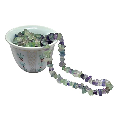 Multi Fluorite Pre Drilled Natural Crystals Crushed Chips Beads for Jewelry Making, DIY Handmade Healing Crystals (25 Inch Strand) - color: Multi Fluorite
