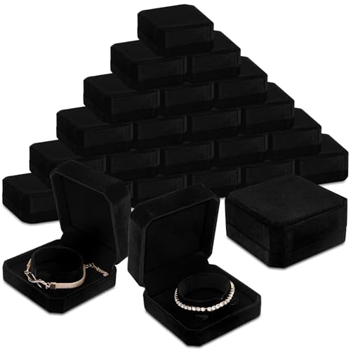 Ecation 24 Pcs Velvet Bracelet Box Classic Black Bracelet Gift Box Case for Jewelry Gift Storage Bangle Organizer Holder for Wedding Engagement Proposal Birthday Anniversary Jewelry Display