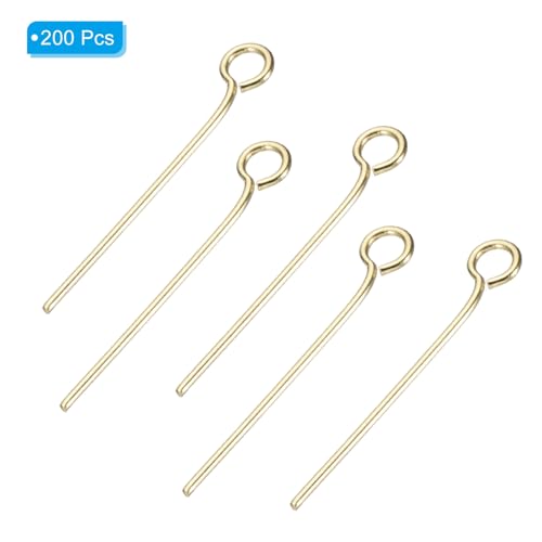 PATIKIL 200Pcs 304 Stainless Steel Jewelry Eye Pins 20mm 22 Gauge Gold Open Eye Pins for Jewelry Making DIY Craft Necklaces Bracelets Earrings - color: Gold, size: 20mm