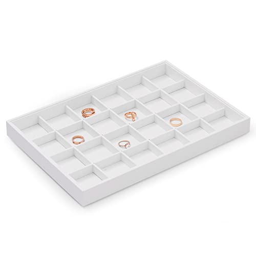 White Jewelry Display Organizer Tray Stackable Premium PU Leather 24 Grid Trinket Earring Ring Organizer Tray - size: 24 Grid