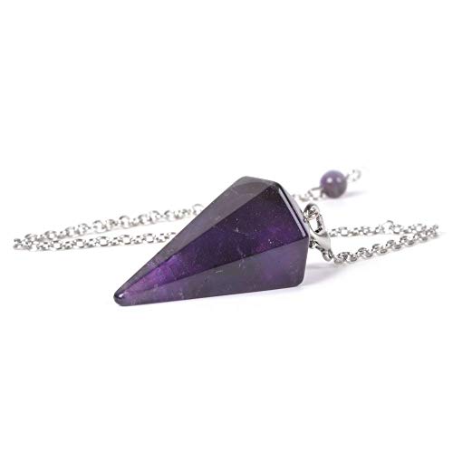 Justinstones Natural Dark Amethyst Gemstone Rock Crystal Hexagonal Pointed Reiki Chakra Pendant Pendulum - color: Dark Amethyst