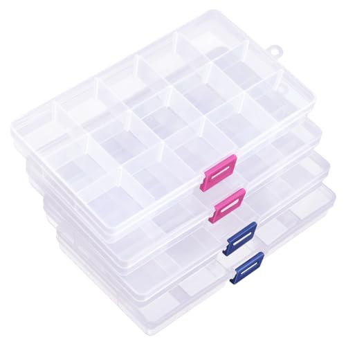 IOOLEEM 15 Grids Plastic Bead Organizer Box, Clear Organizer Container Storage Box, Adjustable Dividers for bead arts and crafts.(4 Pack) - color: Clear, size: 15 Grids Adjustable (4 pack)