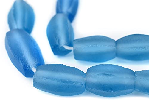 The Bead Chest Light Blue Faceted Cylinder Java Recycled Glass Beads (20x12mm) - color: Light Blue