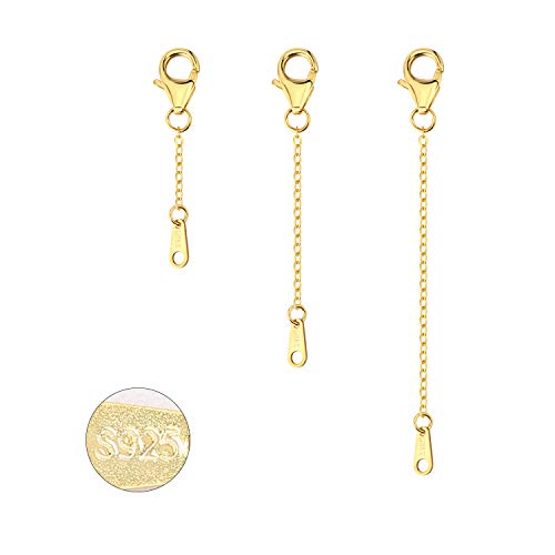 Extenders Chain Necklace 14K Gold Plated Sterling Silver Extension Chains for Jewelry Making(1 2 3 inch) - color: Gold