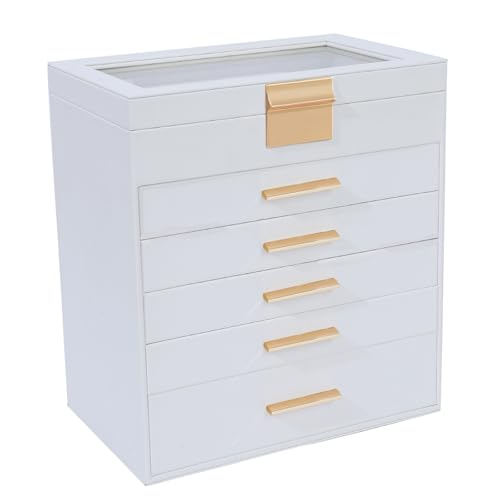 BOOVO Jewelry Boxes for Women, White and Black 6 Layer Large Jewelry Box for Necklace, Bracelet, Earrings, Rings Storage, Jewelry holder Organizer for Girls Gift (Clear White, 6 layer) - color: Clear White, size: 6 Layer
