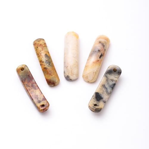 5PCS Natural Crazy Agate Stone Rectangle Curved Beads Gemstone Pendants Connectors for DIY Bracelet Neclace Jewelry Making - color: Crazy Agate
