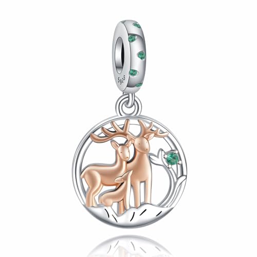 S925 Bead Dangle Charms for Bracelets Necklaces, Compatible with Pandora - style: Deer Family Charms
