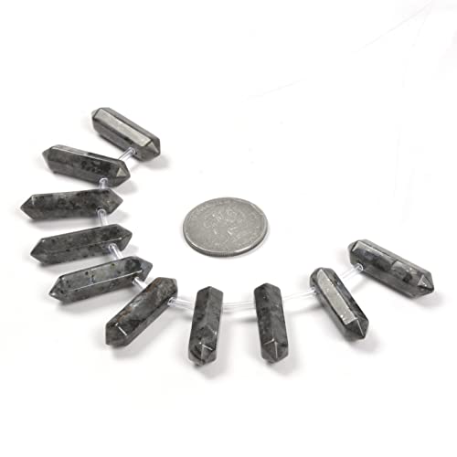 Larvikite 32mm Natural Gemstone Hexagonal Wand Jewelry Making Crystal Pointed Chakra Reiki Healing Beads 2mm Hole Drilled(Pack of 10) - color: Larvikite