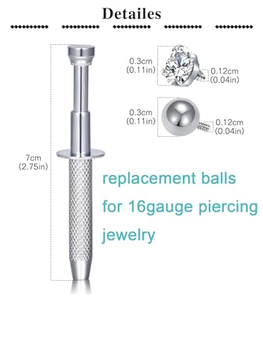 QWALIT Piercing Taper Threadless Insertion Tool - Titanium Labret Pin 16g, 18g, 20g - color: D13 - Silver Threaded+Threadless Tool