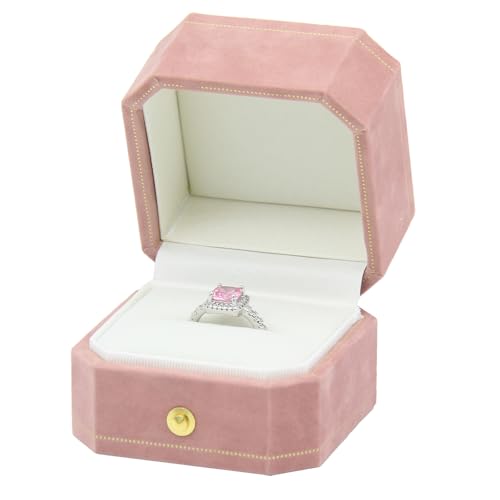 Jewelry Ring Box Small Travel Jewelry Box, Velvet Wedding Ring Box for Business, Engagement, Wedding, Bridesmaid and Mother's Day - Pink - color: Ring Box-Pink