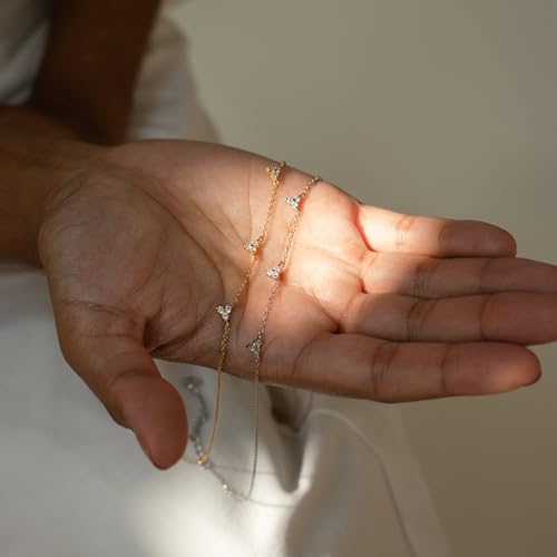 Mothers Day Gifts - Dainty Silver Gold Necklaces for Women Cute Station Choker Simulated Diamond Necklace Simple Layering CZ Necklace Trendy Jewelry Gifts - color: Silver, style: 5pcs Flower-Shaped CZ